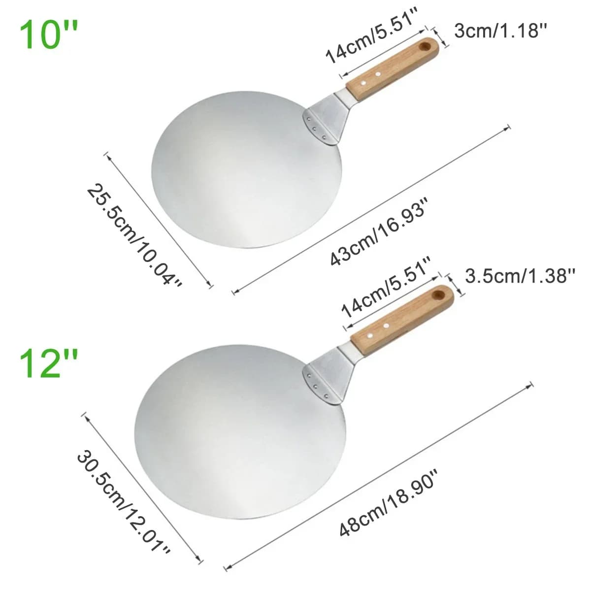 Pelle à Pizza 10/12 pouces, outils de pâtisserie, manche en bois en acier inoxydable, poêle ronde An
