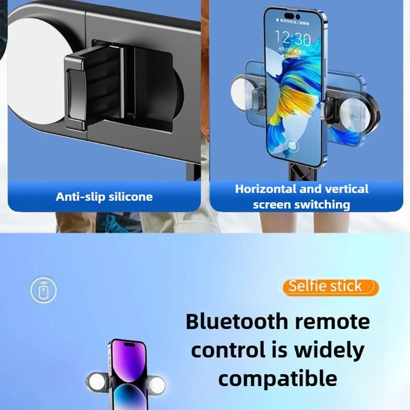 Perche à Selfie sans fil Bluetooth longue de 1.8M, support de diffusion en direct, trépied pliable a