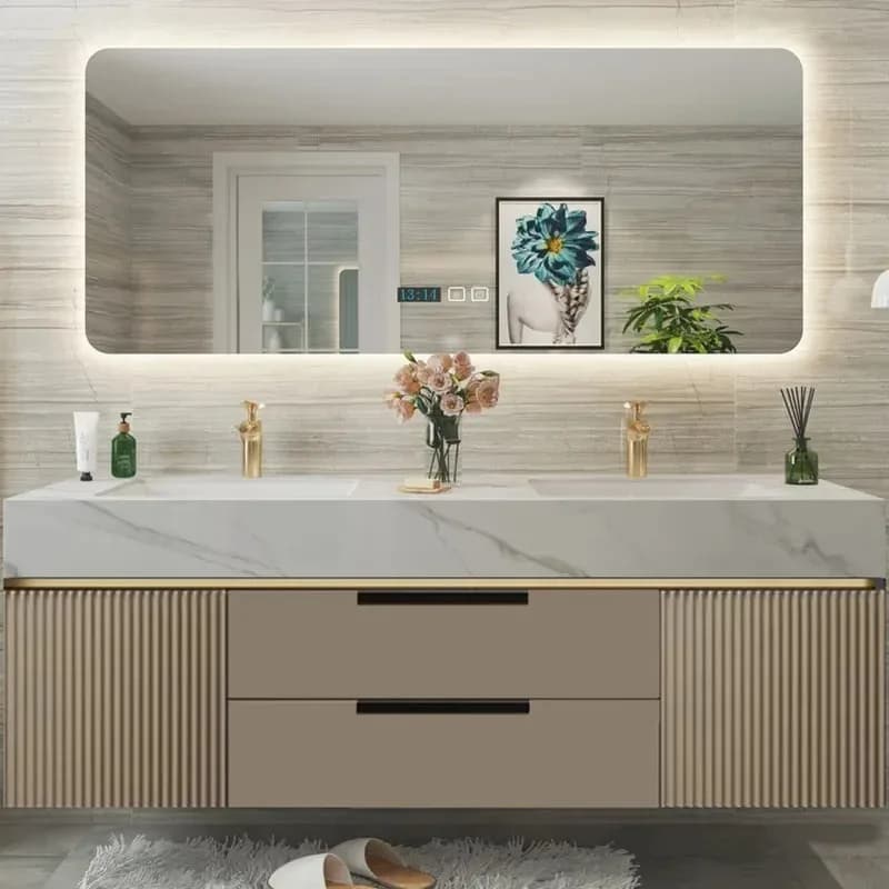Meuble de salle de bain de luxe en bois avec tiroirs étanches, design élégant, ensemble complet de r