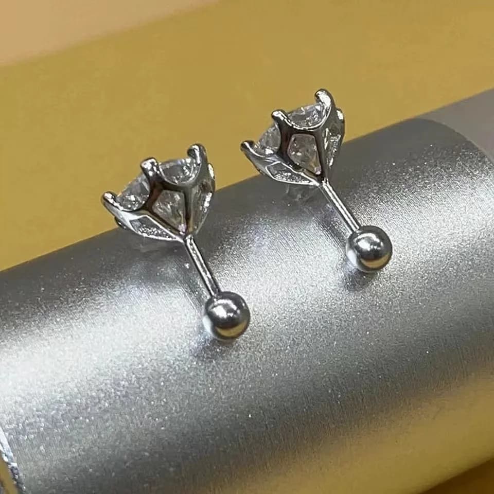 BIJOX STORY – boucles d'oreilles à vis Moissanite pour femmes, couleur D, argent Sterling 925, 6 den