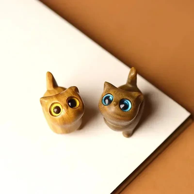 Charmante Figurine de chaton en bois, décoration de chat artisanale pour la maison, idée cadeau parf