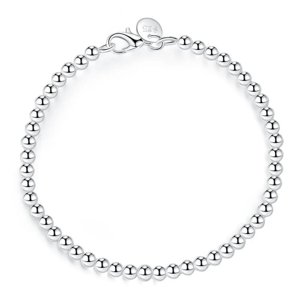 Breloque cadeaux de noël, Bracelet en argent Sterling 925, chaîne de perles de 4MM pour femmes, marq