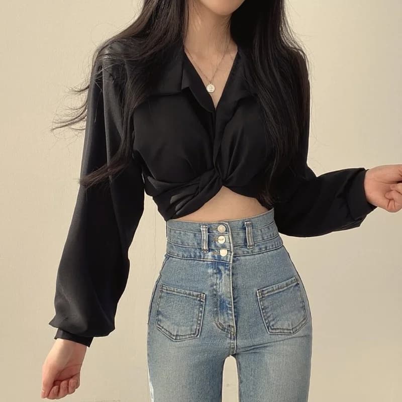 Chemises monochromes pour femmes, vêtements minces pour jeunes dames, vêtements de rue minces, monoc