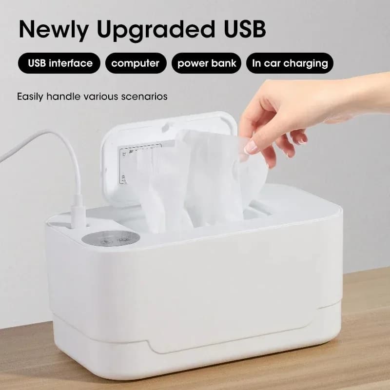 Chauffe-lingettes humides portables pour bébé, avec affichage LED, boîte chauffante, chargement USB,
