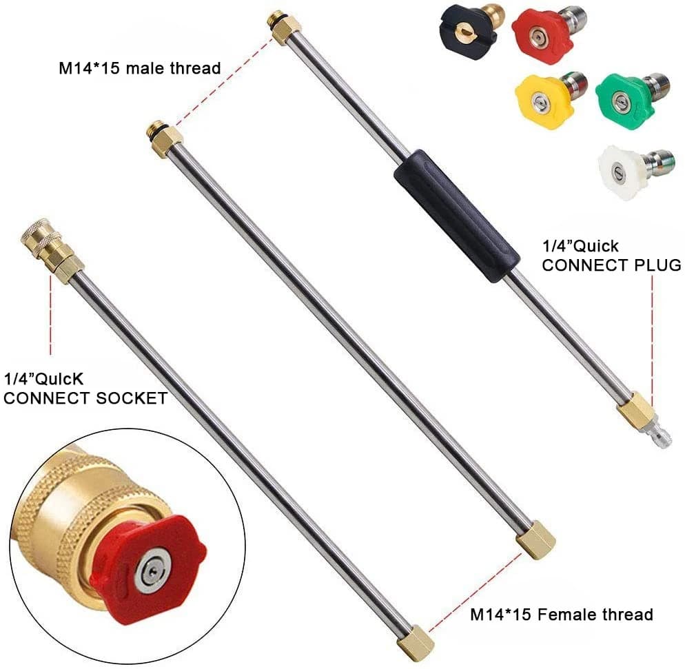 Tige d'extension de laveuse haute pression, buses de connexion de 1/4 pouces pour outils de nettoyag
