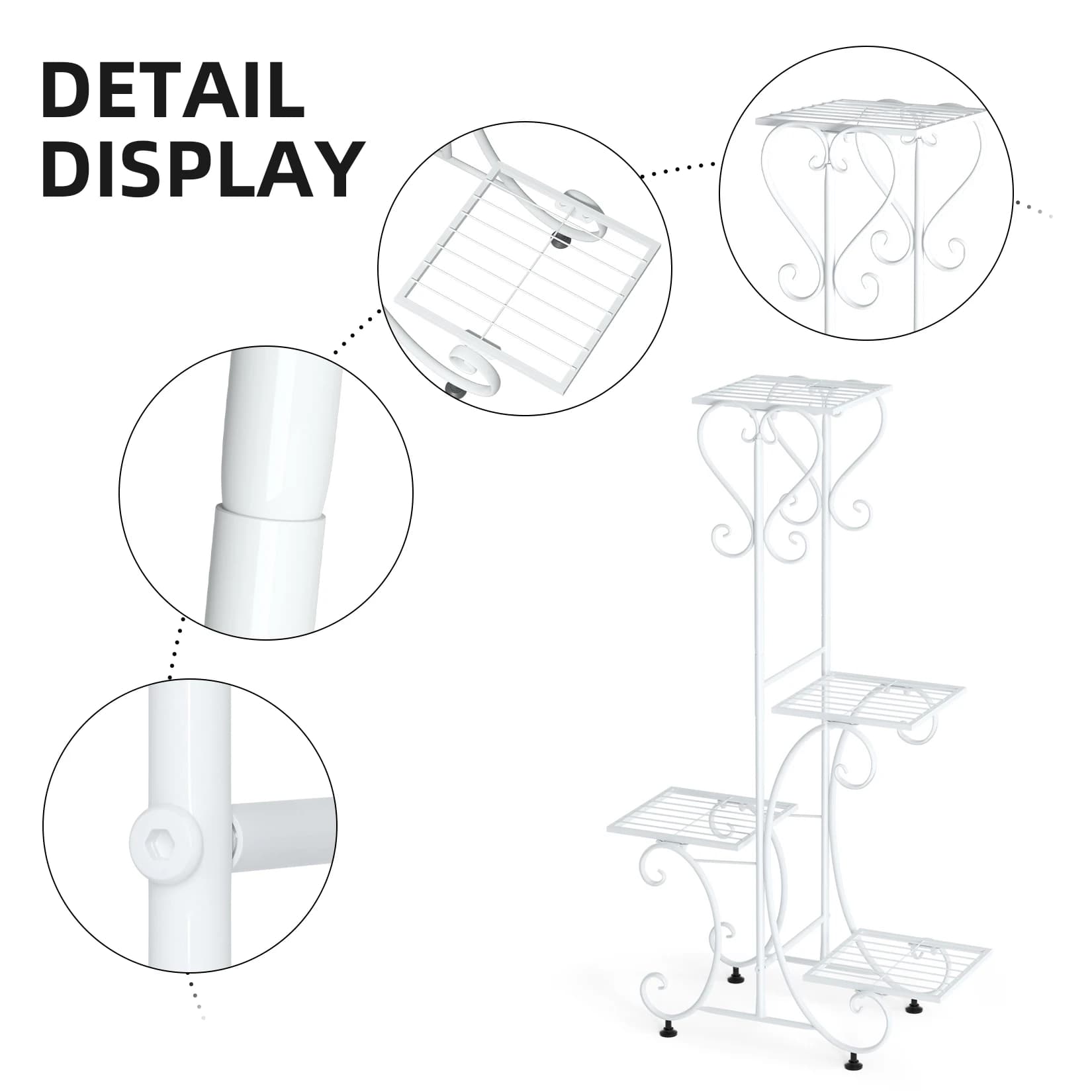 Support de plante en métal à 4 niveaux pour jardin intérieur et extérieur, présentoir de pot de fleu