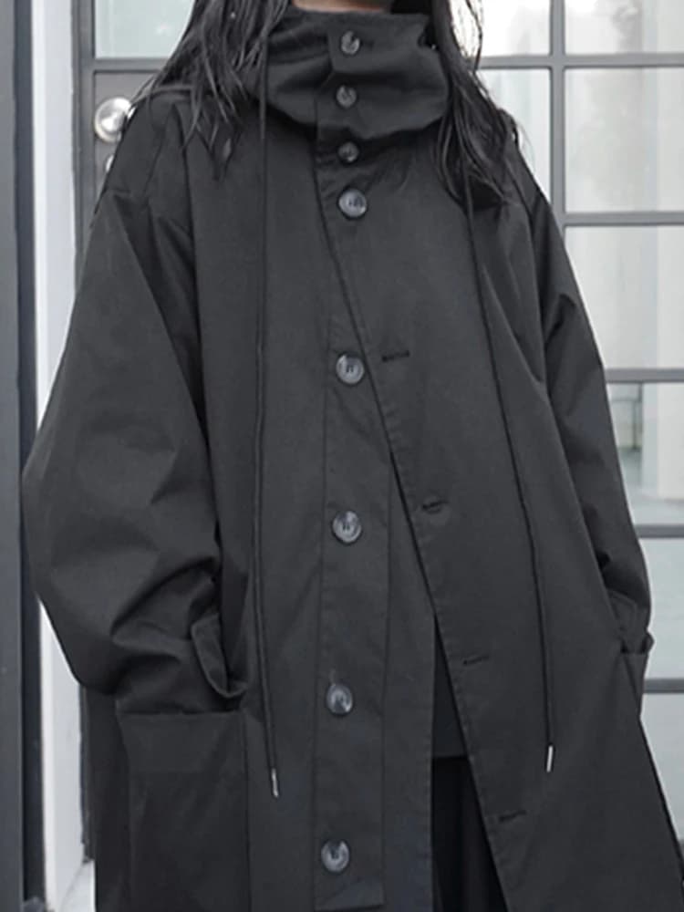 Lautaro-Manteau Long Respirant Noir avec Capuche pour Femme, Vêtements de Créateur de Luxe, Dark Aca