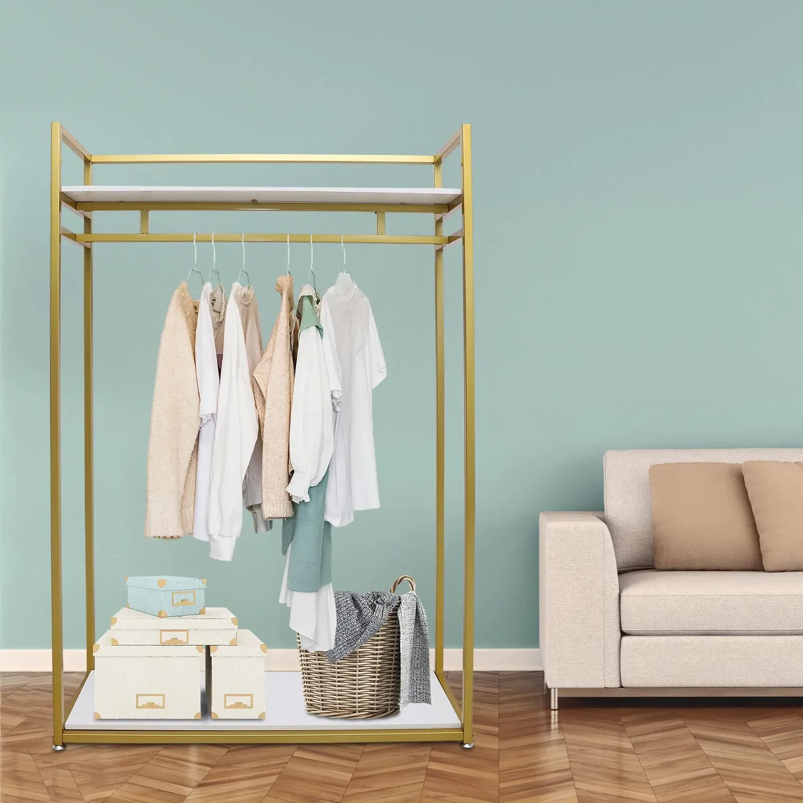 Porte-vêtements autoportant en métal doré de 180 cm – Parfait pour l'affichage du magasin ou l'organ