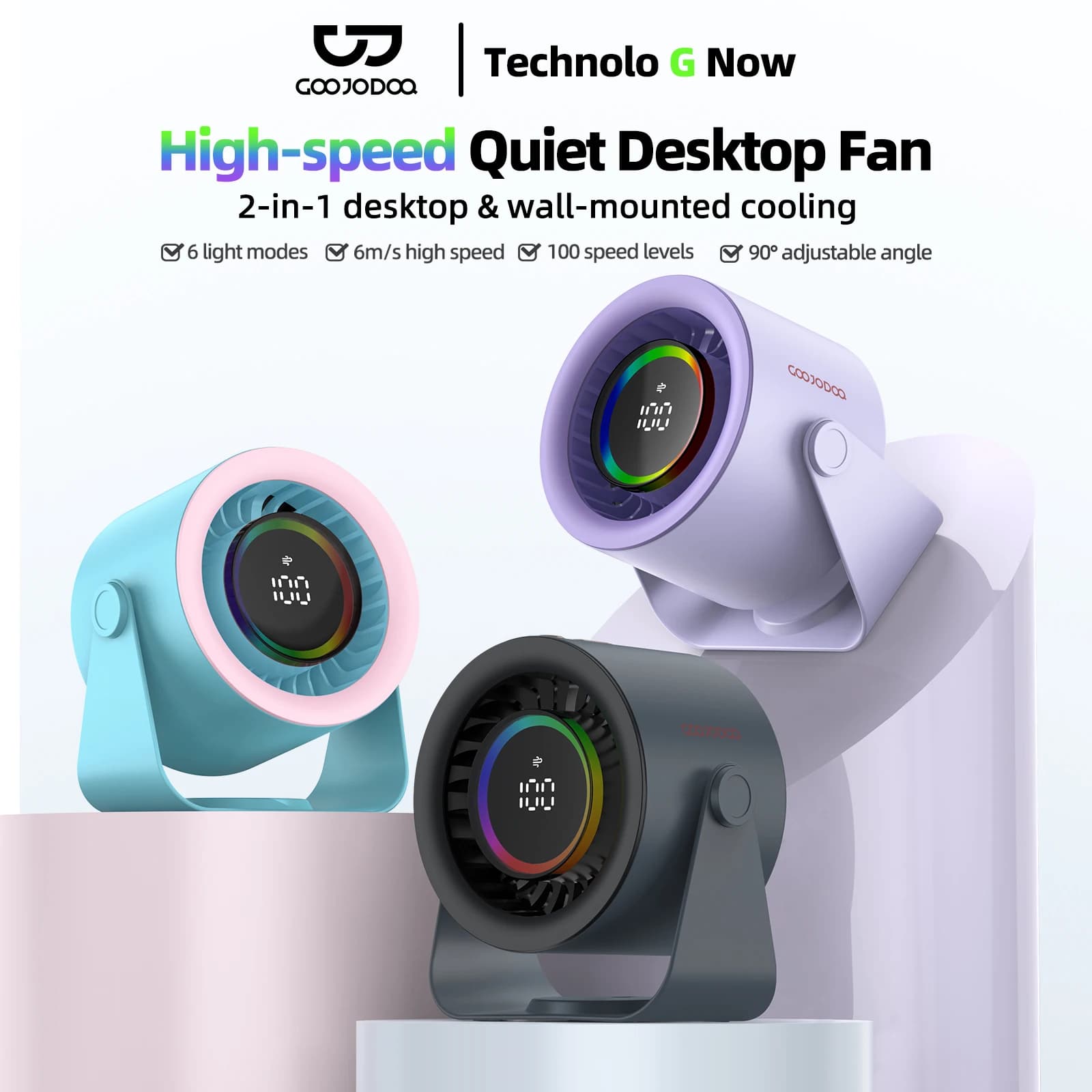 GOOJODOQ Ventilateur de bureau 4000 mAh Vitesse réglable silencieuse ​ ​ Ventilateur de circulation 