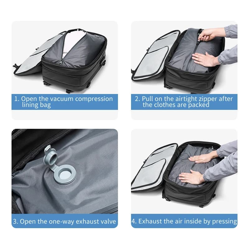 Sac à dos de voyage pour hommes, compression sous vide, pour ordinateur portable 17 pouces, sac à do