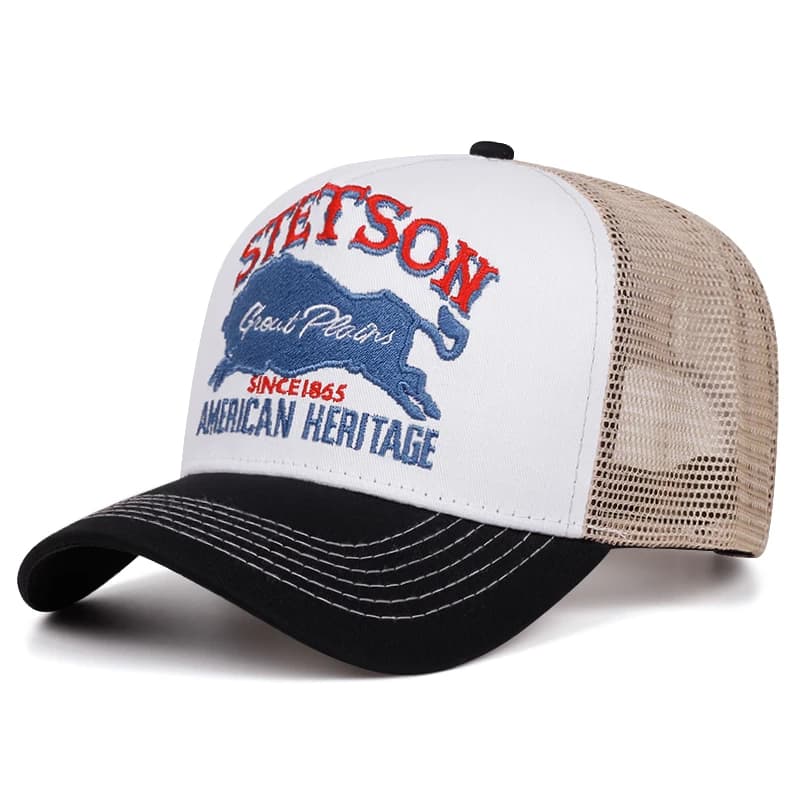 2025 personnalisé nouveau chapeau de camion STETSON ours rouge respirant maille chapeau rue Hip Hop 