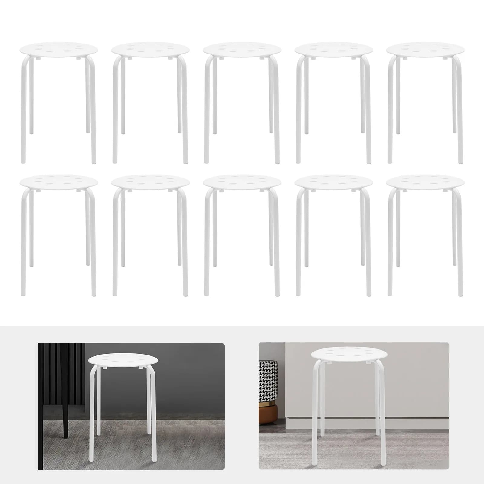 Paquet de 10 tabourets empilables en plastique portables blancs pour salle de classe, ensemble de ta
