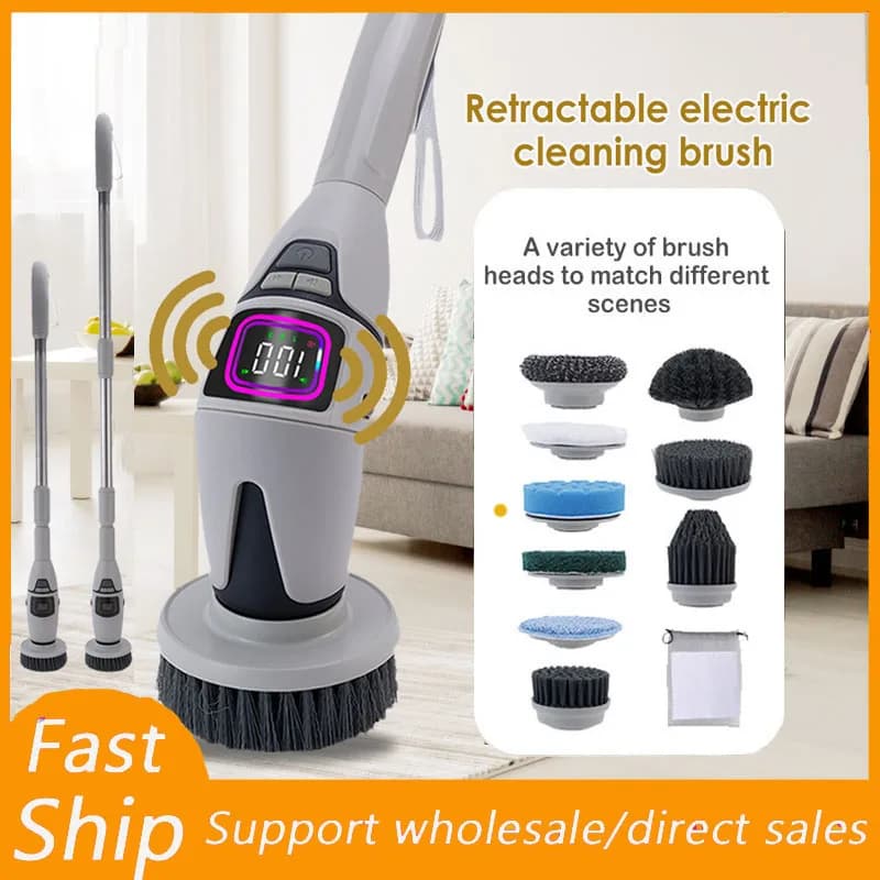 Brosse de nettoyage domestique 10 en 1, brosse de nettoyage électrique multifonctionnelle, brosse de