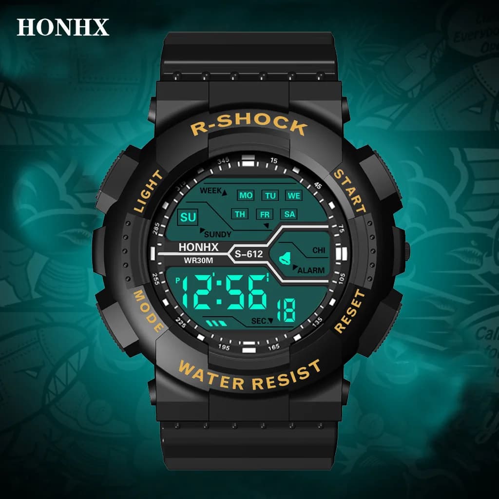 Sport de plein air hommes montre multifonction grand écran LED électronique étanche lumineux militai
