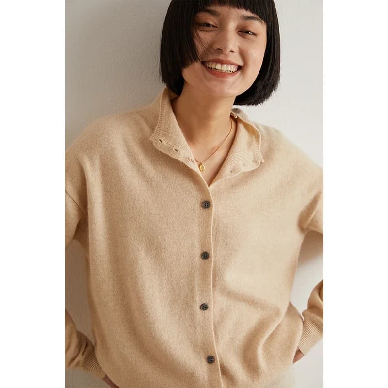 Cardigan en laine pour femmes, coupe cintrée, col Semi-haut, couleur unie, manches longues, pull tri