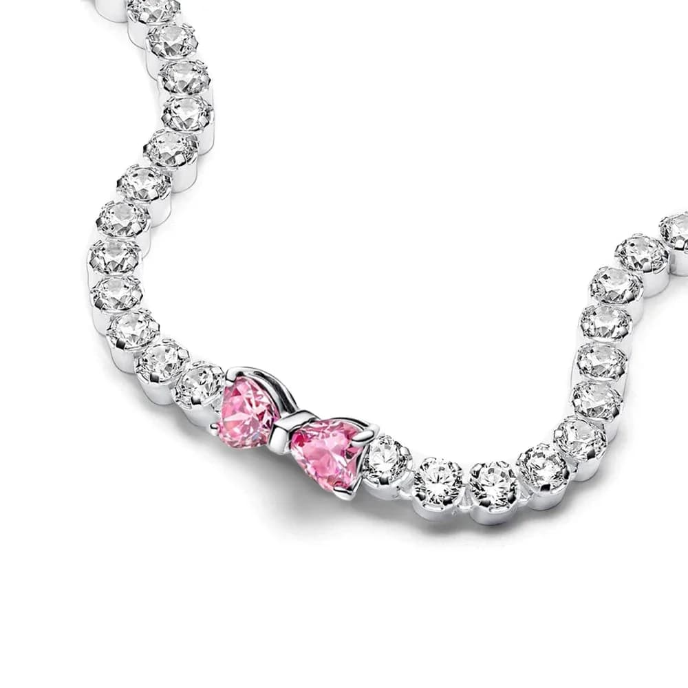 2025 Valentine nouveau 925 argent rose arc plein diamant Bracelet Original 17-20CM ajustement bricol