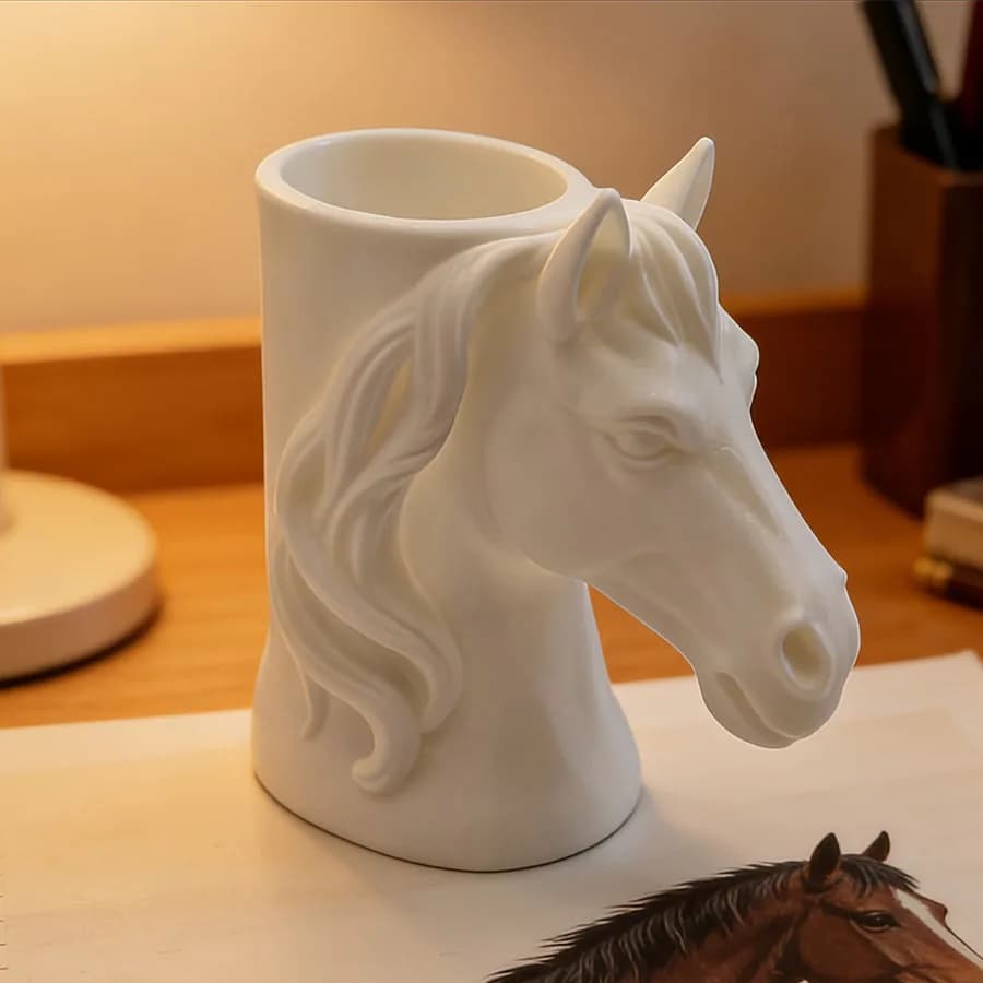 Porte-stylo créatif en forme de tête de cheval, ornements de décoration pour le bureau et l'étude