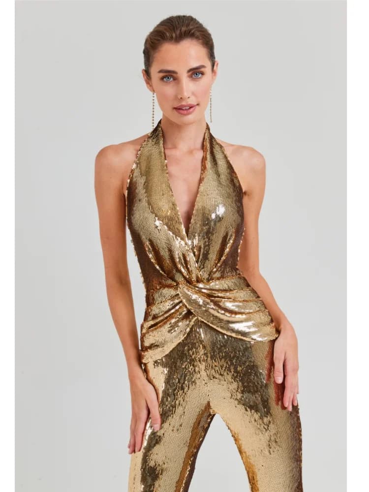 Combinaison sexy à paillettes pour femmes, barboteuses à paillettes, batterie dorée, designer de cél