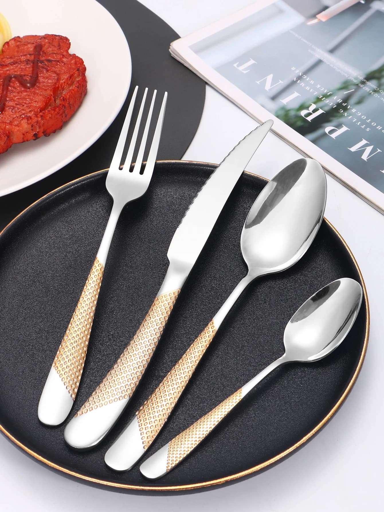 Vaisselle en acier inoxydable, couteau à steak étoile et fourchette à dessert, cuillère, costumes de