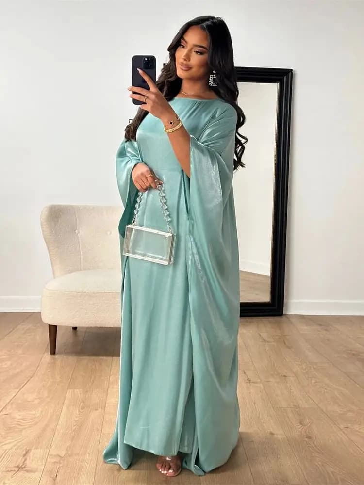 Manches papillon chauve-souris Satin Khimar Abaya dubaï Robe Maxi musulmane caftan Abayas pour les f