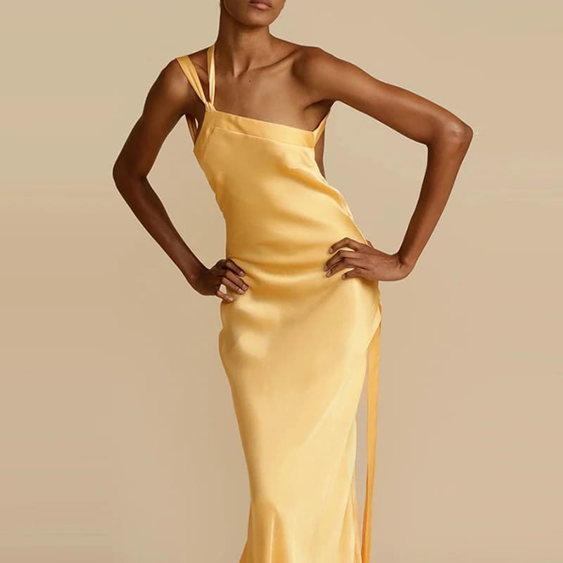 Robe de Soirée Longue en Satin pour Femme, Tenue Inclinée, Sexy, Taille Haute, Style Boho, Dos aux, 