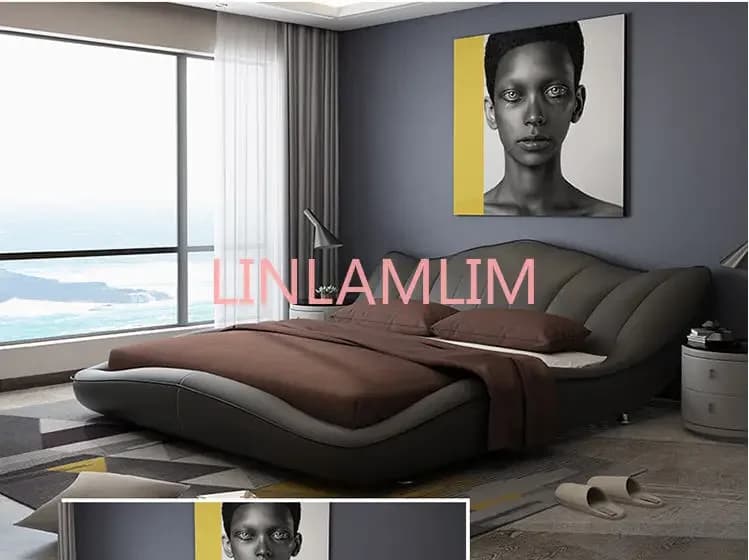 Cadre de lit en cuir véritable pour chambre à coucher, mobilier de maison moderne et doux, Europe et