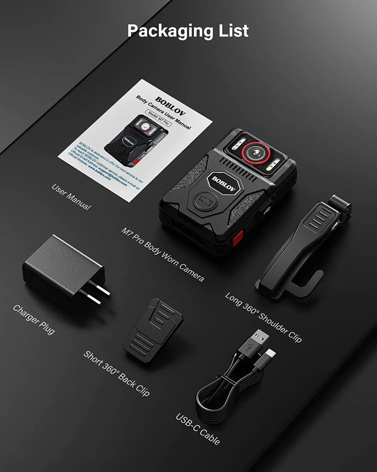 BOCombination-V M7 Pro Caméra montée sur le corps, Enregistreur vidéo, Rotation à 128 °, Caméra 4K, 