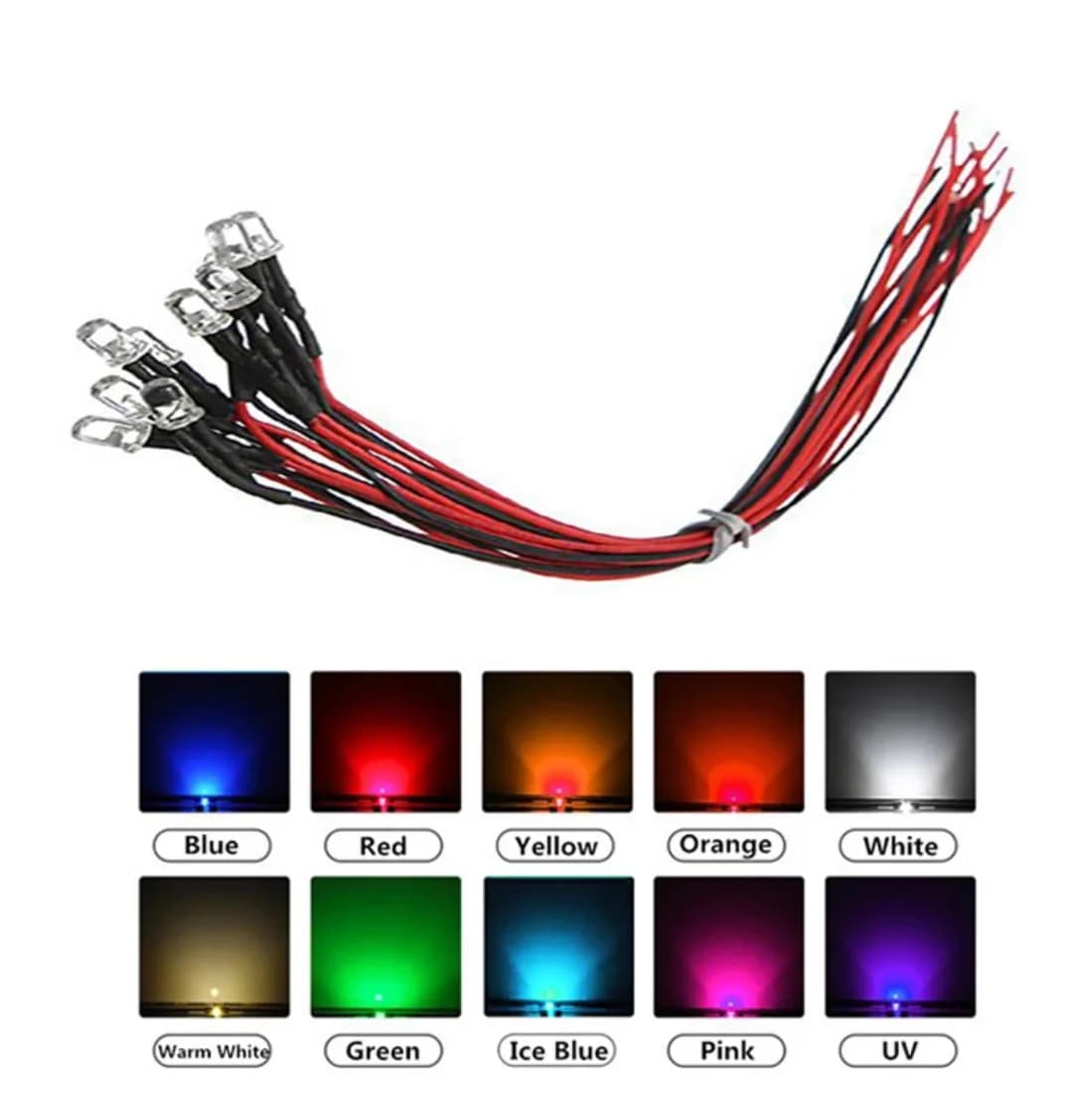 20-1000pcs / lot 20cm pré-câblé 3mm 5mm 10mm lampe à LED ampoule précâblée Diodes électroluminescent