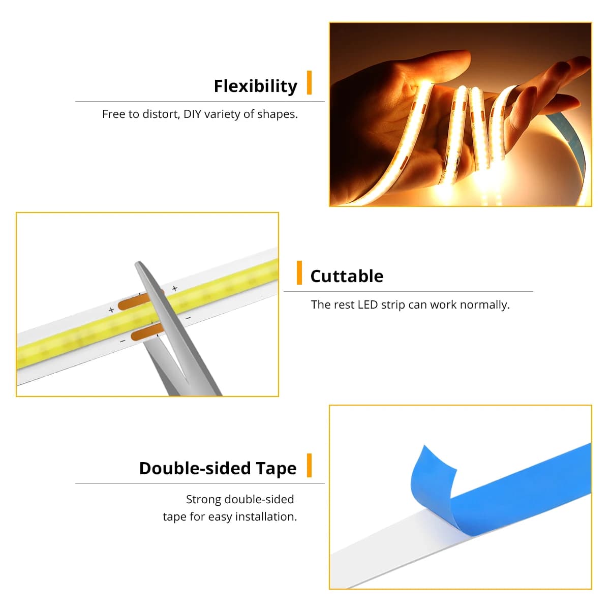 Bande COB LED USB pour sous-meuble, DC5V, avec balayage manuel, interrupteur à capteur tactile à int