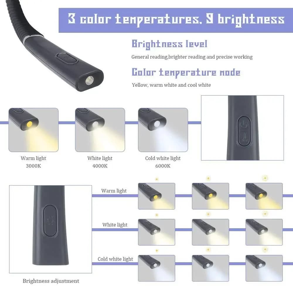 Lampe de lecture au cou nouveauté lumières de cou flexibles lampe de livre mains libres lampe de lec