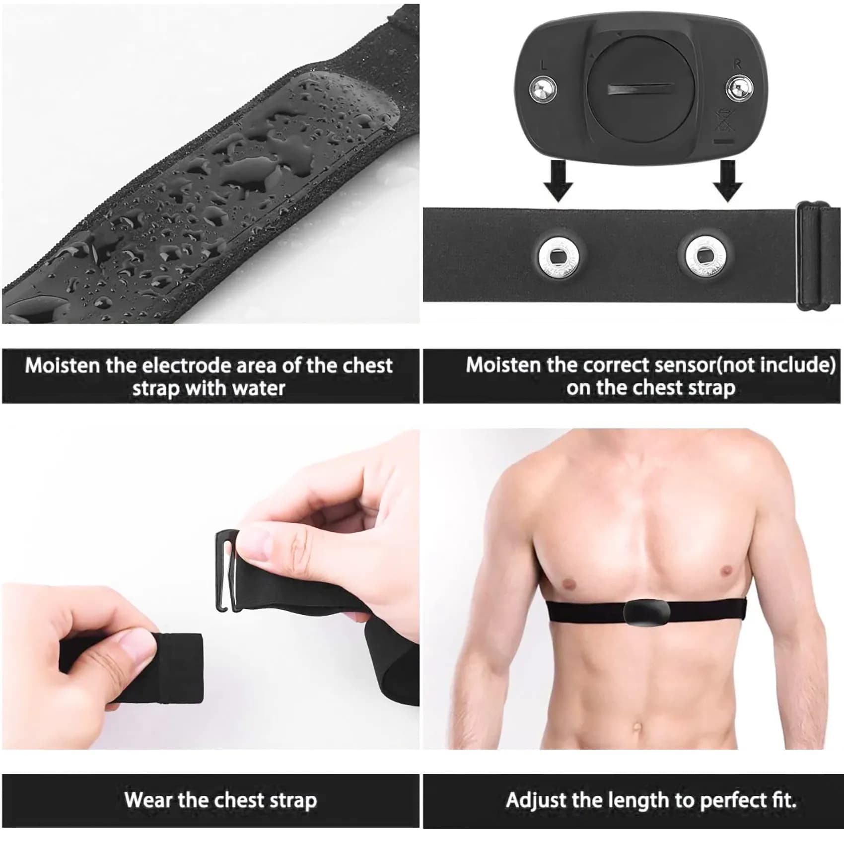 Sangle de ceinture de poitrine pour moniteur de fréquence cardiaque sans fil, noir, sport, Polar Wah