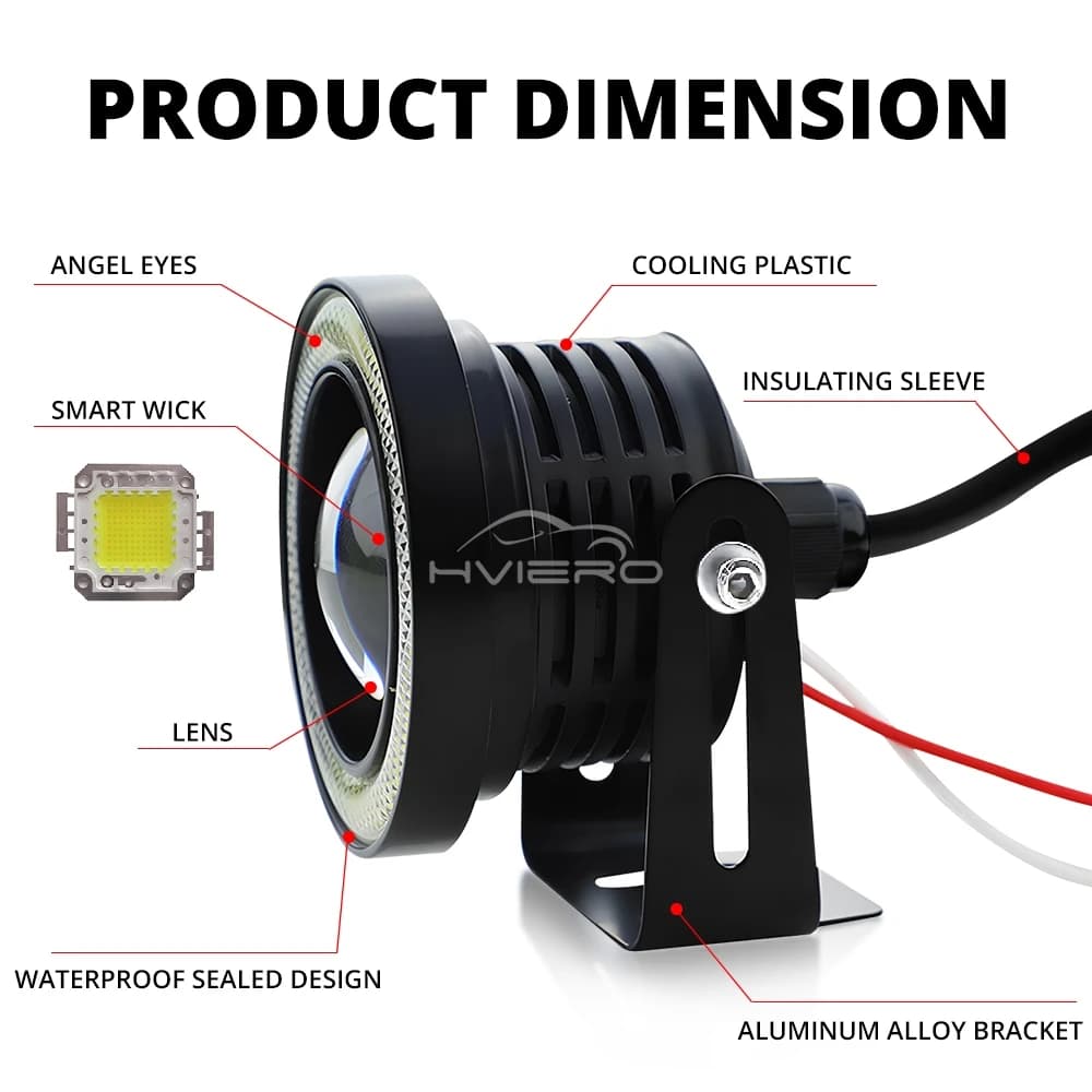 Phares antibrouillard DRL COB Angel Eye pour conduite automobile, lampes ambiantes, étanche, ampoule