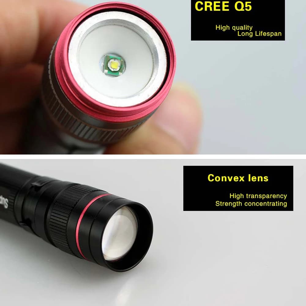 Mini lampe de poche LED Q5, Zoom réglable, torche Portable, 3 Modes, étanche, pour Camping en plein 