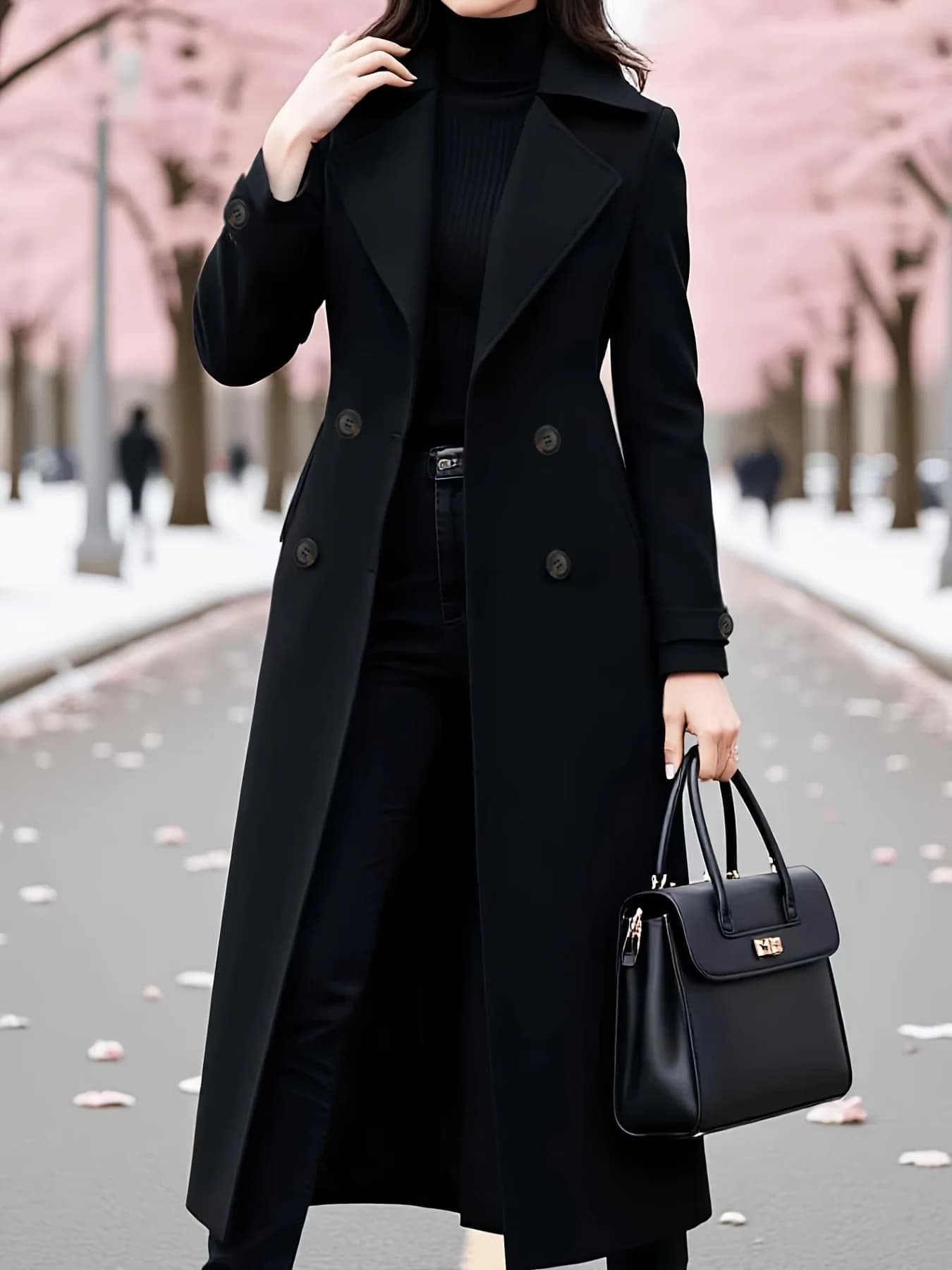 Manteau trench classique croisé pour femme, élégant, avec ceinture, long – Doublure épaisse et chaud