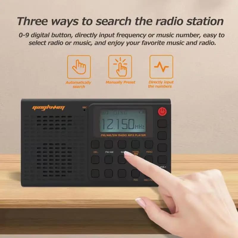 Enregistreur radio Bluetooth portable pleine bande, AM, FM, SW, radio numérique aste, prise en charg