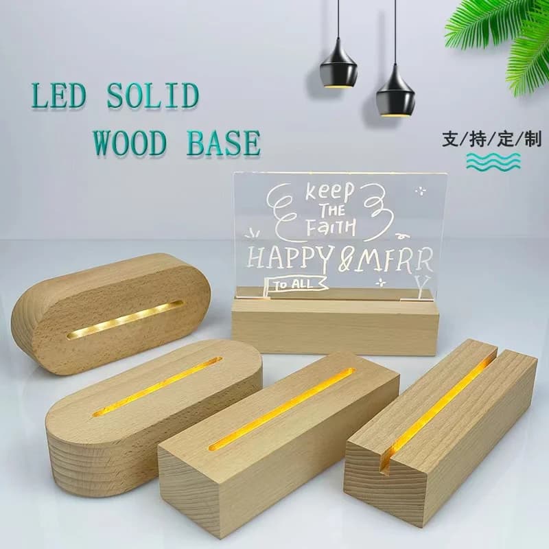 Présentoir de lumière Led à Base de bois de 5.9 pouces, alimenté par batterie AAA, pour lampe de nui
