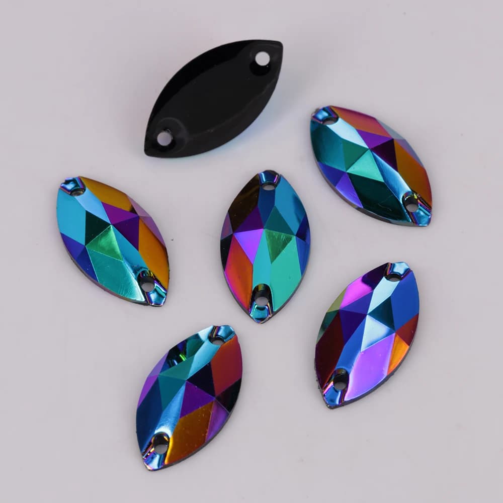 Marquise de Charbon à Coudre en Résine, 6x12mm,7x15mm,9x18mm,11x24mm, Document Jet AB Flatback, pour