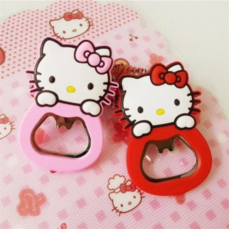 Sanrio Hello Kitty mignon dessin animé Silicone ouvre-bouteille de bière coeur Girly rose ouvre-bout