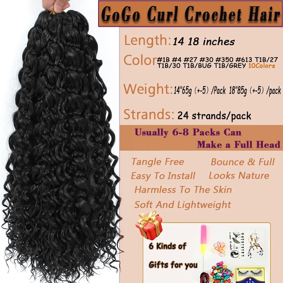 1-8 paquets de tresses au Crochet 14 18 pouces Gogo Curl Extensions de cheveux bouclés vague d'océan