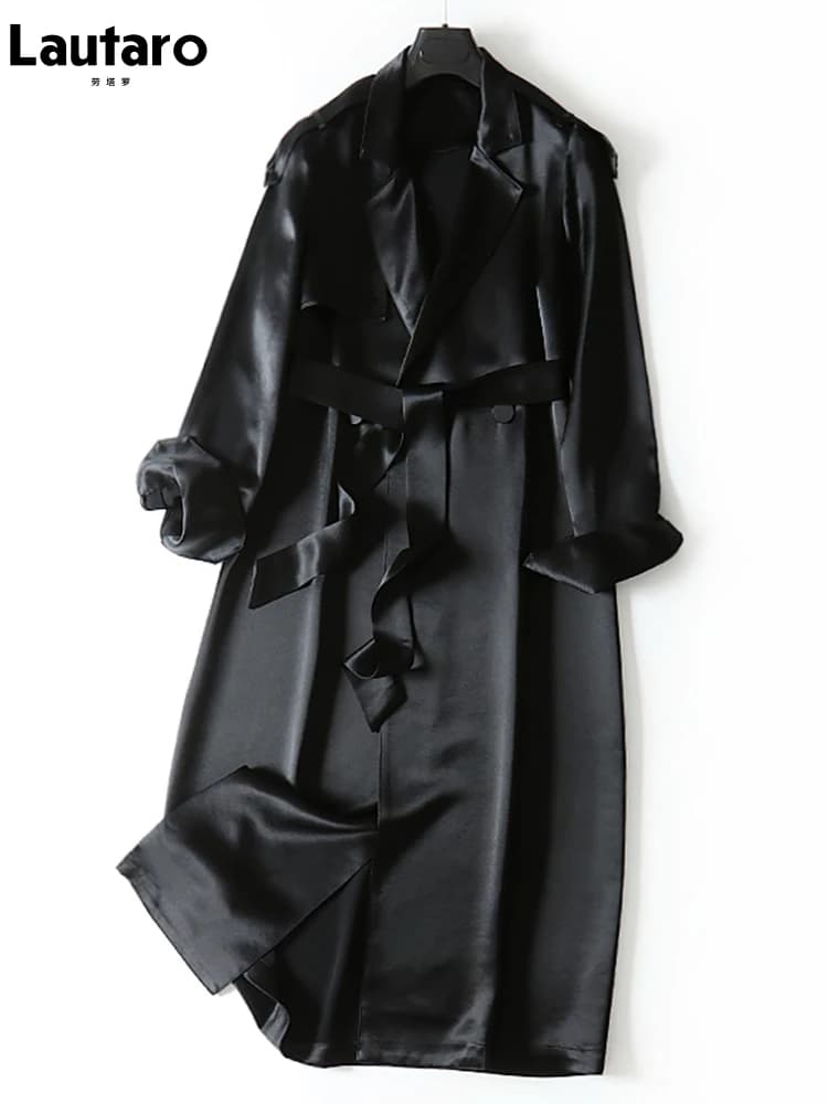 Lautaro-Manteau Long en Satin et Acétate pour Femme, Doux, Luxe, Élégant, Flowy, Chic, Haute Qualité