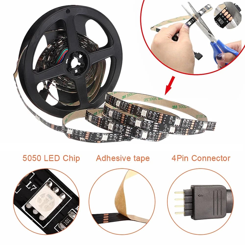 Rétro-éclairage TV Bluetooth USB RGB LED ruban lumineux 1m 2M 3M 4M 5m SMD 5050 Flexible USB DC 5V r
