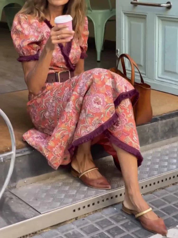 Printemps été dame col en V robe Maxi décontracté femmes fête Club imprimé Patchwork robe Streetwear