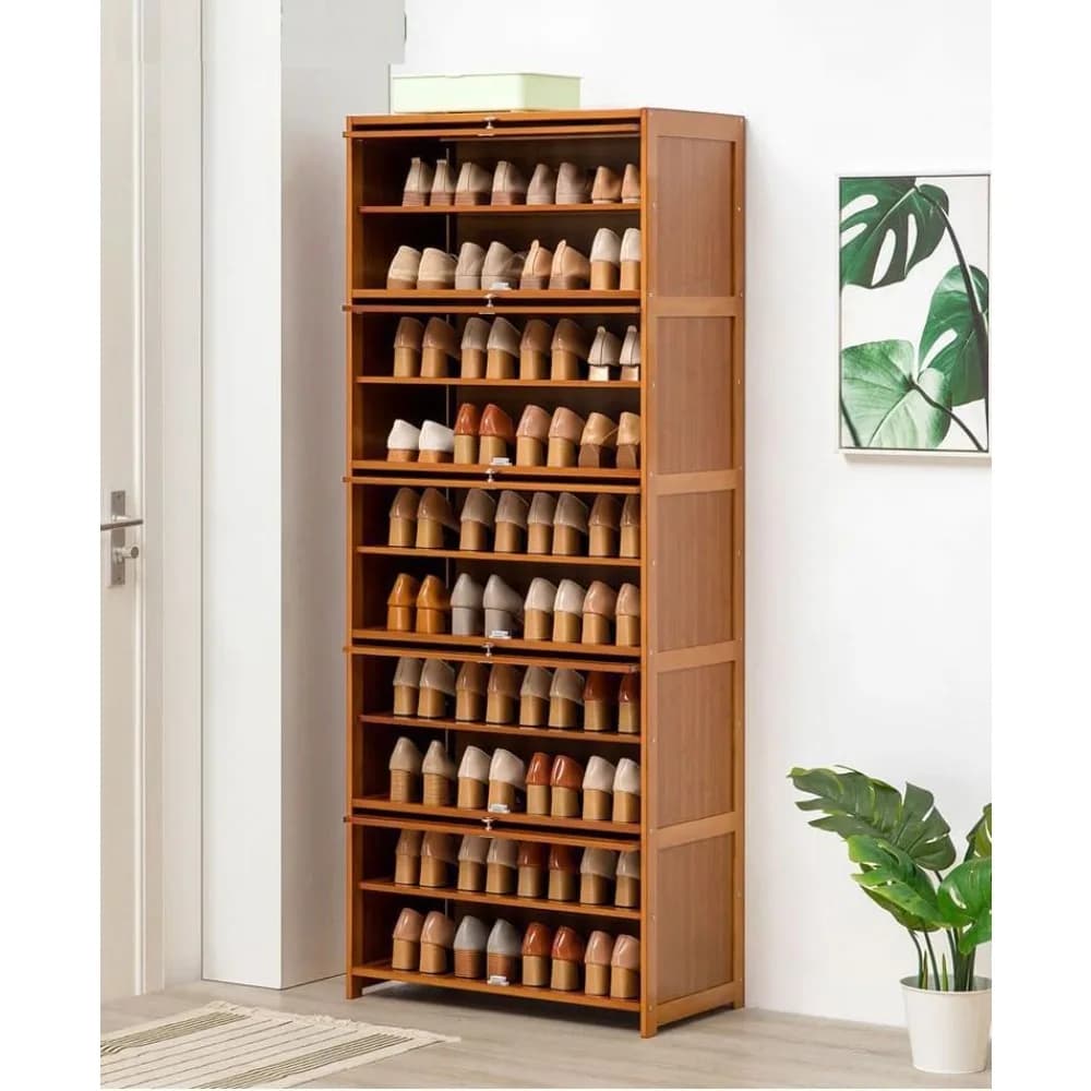 Armoire de rangement pour chaussures en bambou, étagère à chaussures autoportante, portes rabattable