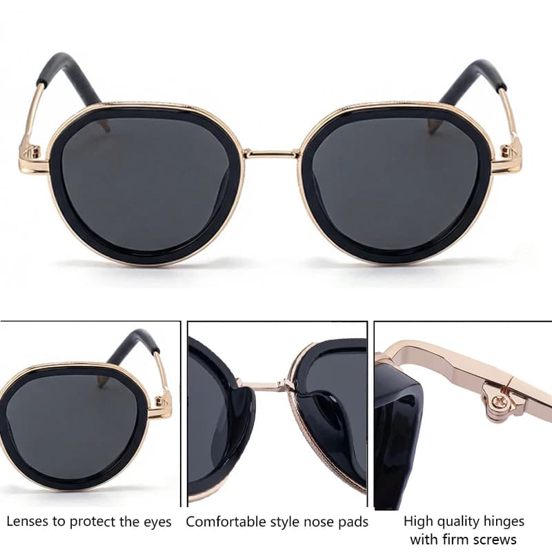 Lunettes de soleil punk rondes à monture métallique pour femme, style vintage 2026, de luxe, de créa