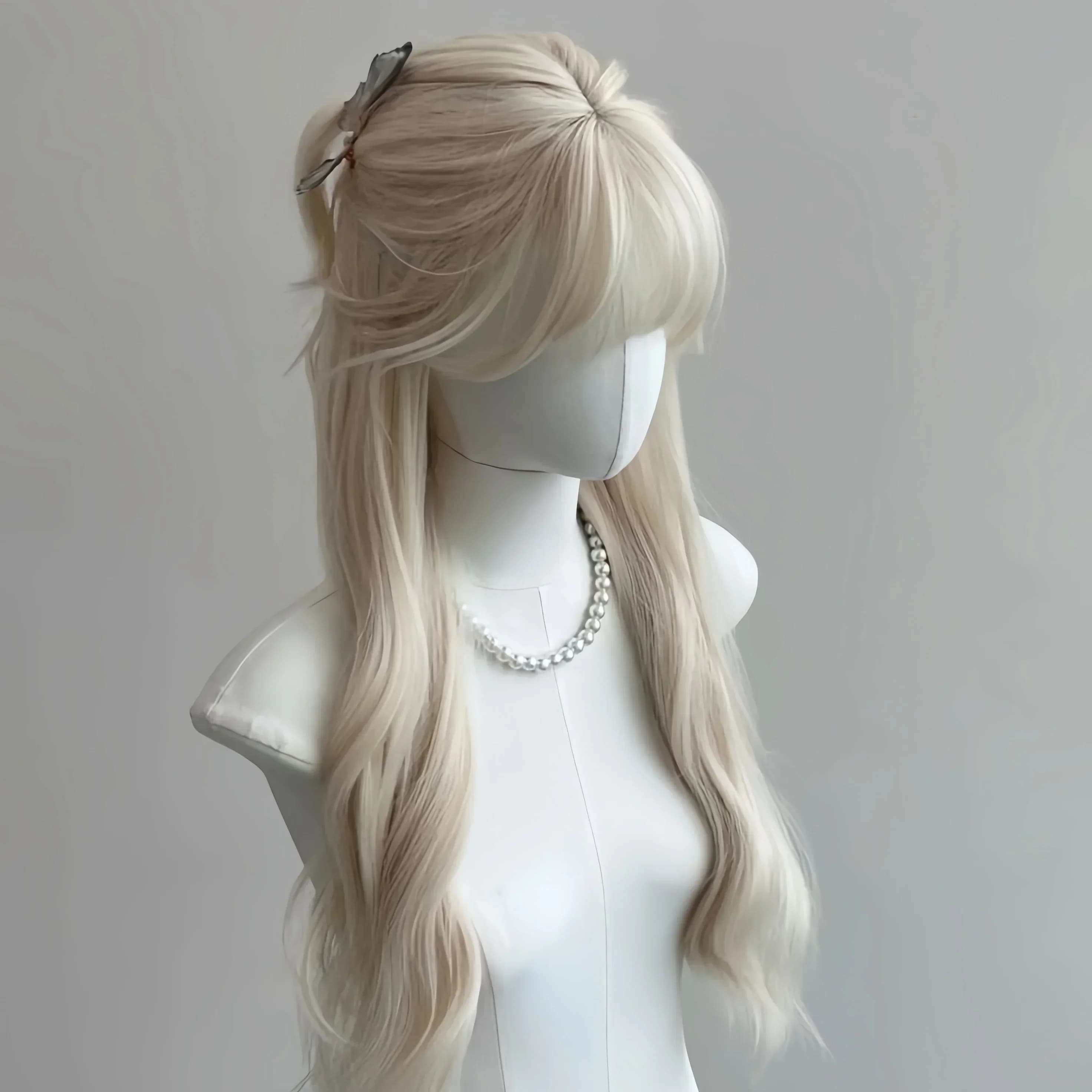 Ashely perruque blonde blanche pour femmes cheveux longs ondulés perruques blanches résistantes à la