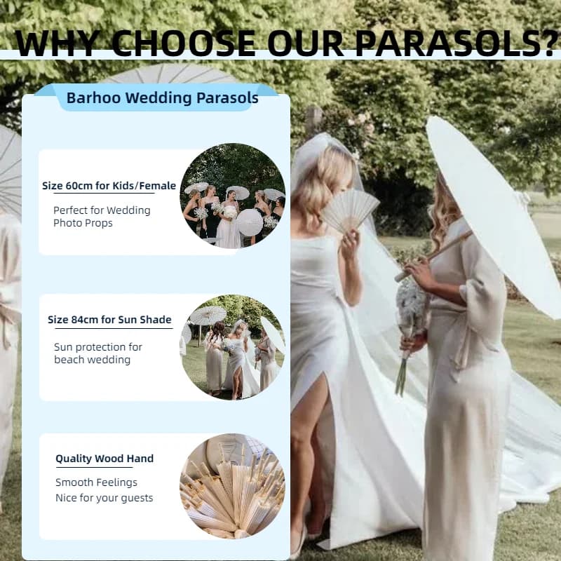 Parasols blancs en papier chinois 80CM/60CM, 10/20/30 pièces, pour mariage et accessoires photo de m