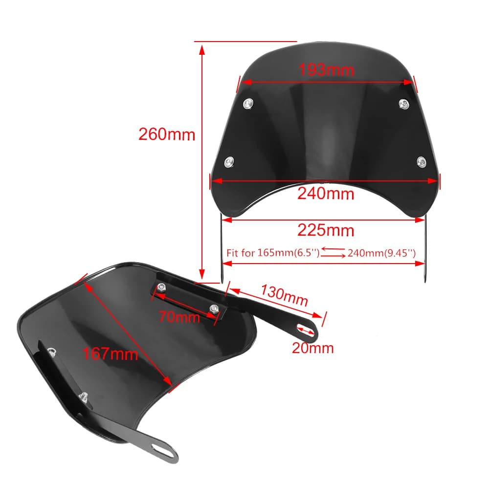 Déflecteur de vent universel noir, carénage de pare-brise pour moto Yamaha Kawasaki Suzuki Cafe Race