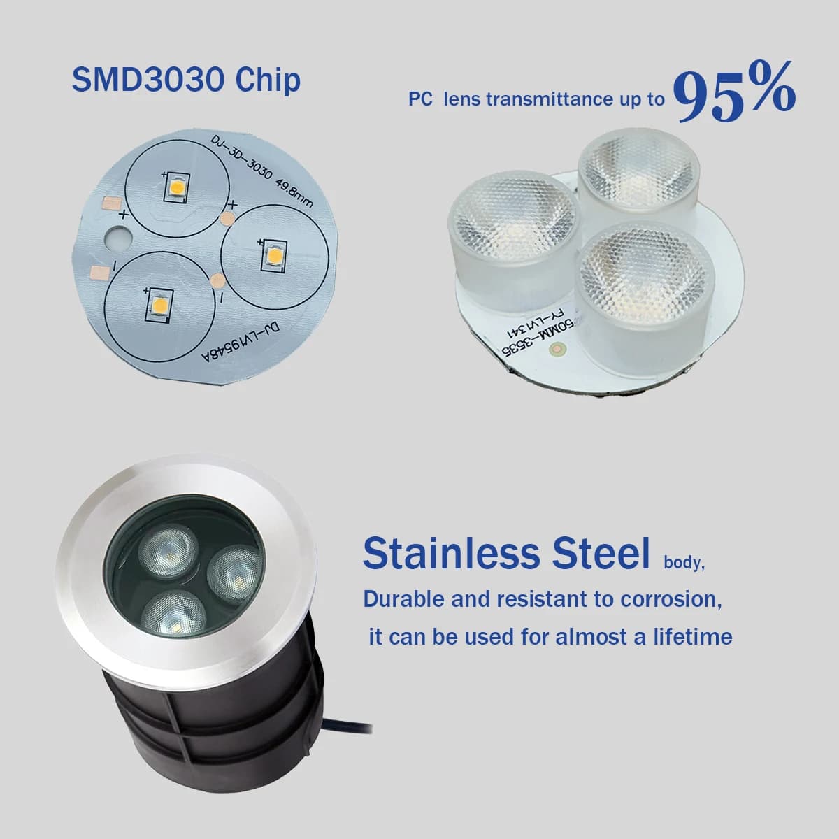 42MM 52MM 62MM 75MM 1W 3W 6W 12V-24V IP68 piscines éclairage tout en acier inoxydable LED lumière so
