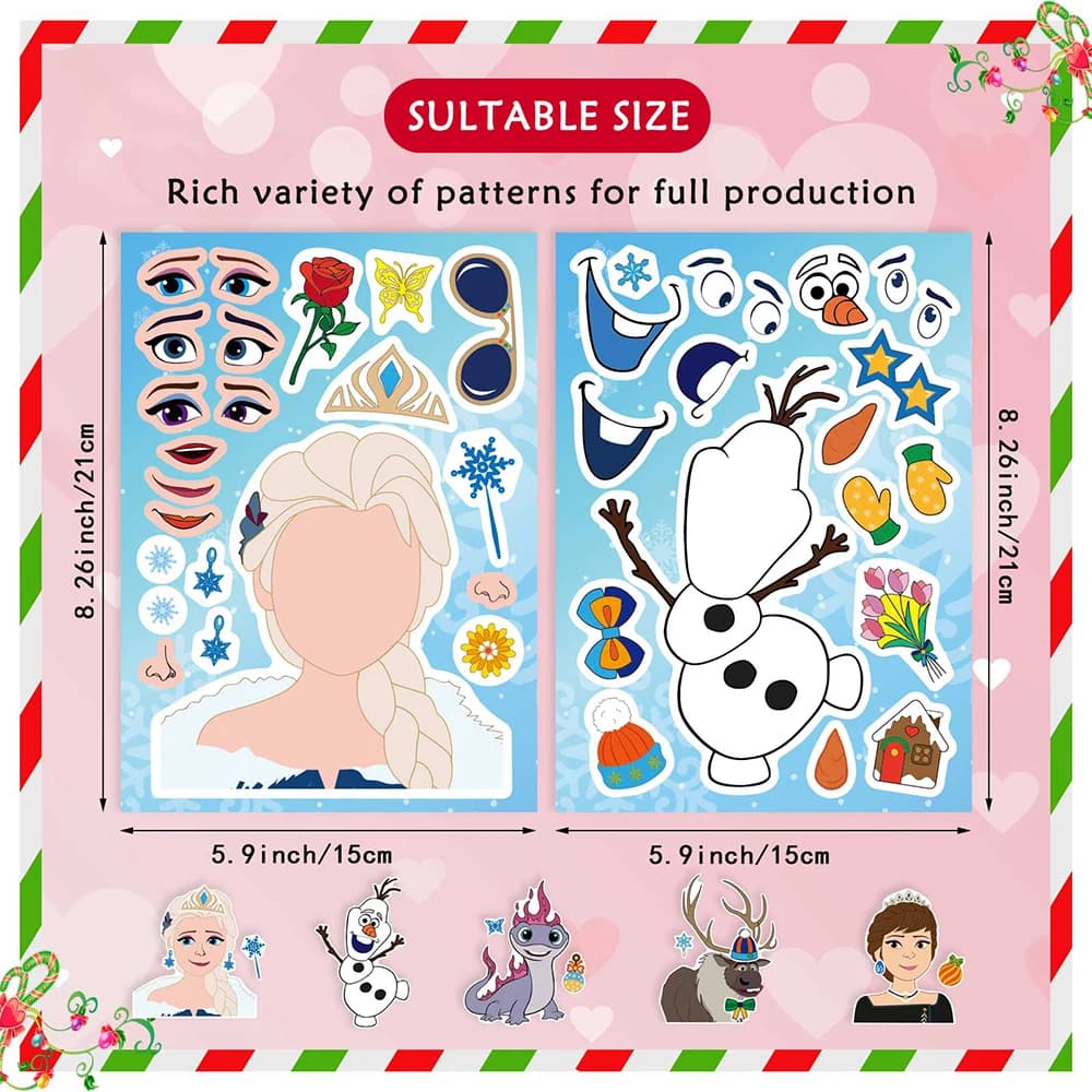 Autocollants Disney Frozen Anime Puzzle pour enfants, jeu de dessin animé, assemblage de décalcomani