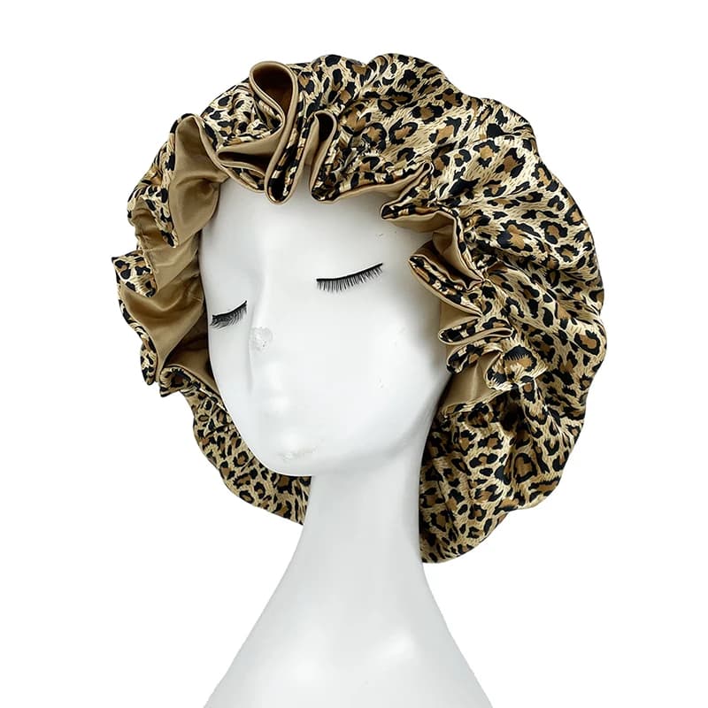 Double couche soyeux Satin Bonnet femmes bonnet de couchage grand réversible Satin doublé nuit somme